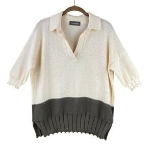 Lorena Antoniazzi Short Sleeve Sweater Size M/L Cream Gray Sequins Italy